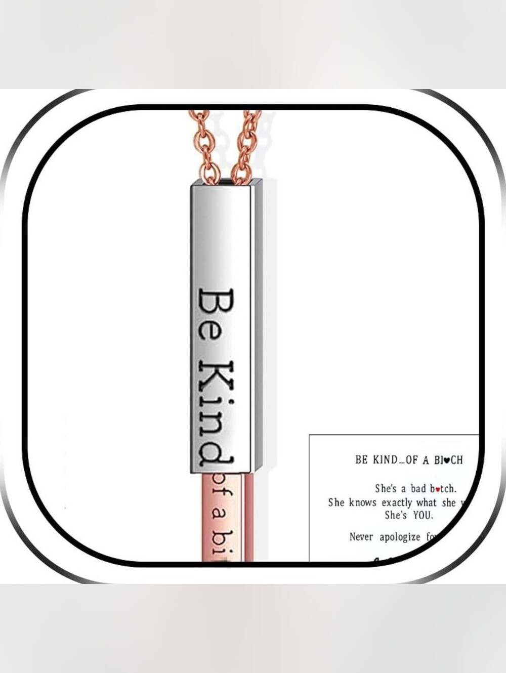 3D Engraving Vertical Bar Necklace | Be Kind..